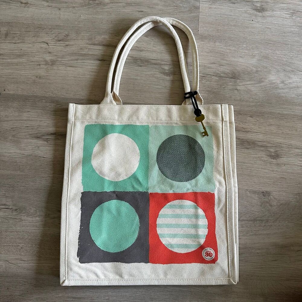 Fossil Cotton Canvas Tote Bag With Key Charm 30 Y… - image 1